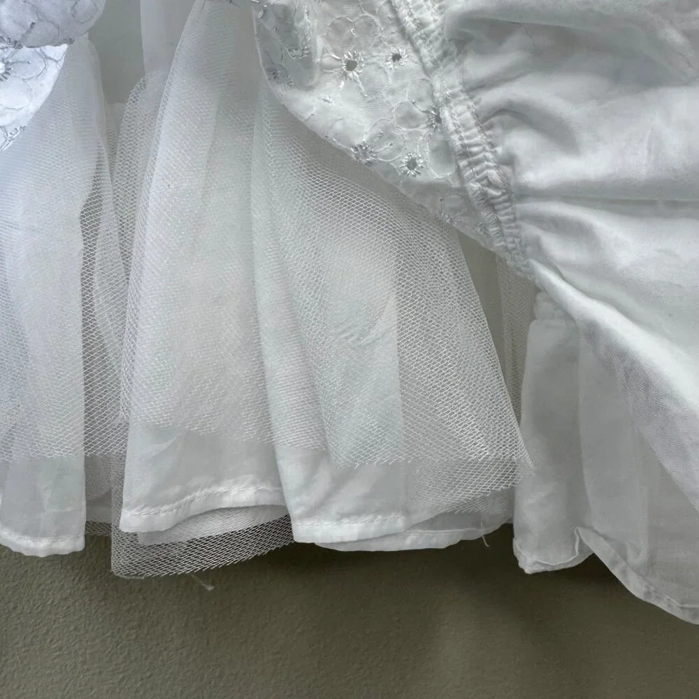 ORIGAMI White Eyelet Dress Girls 3T 3 Floral Waist Cotton Toddler Girl Fancy - Picture 8 of 10